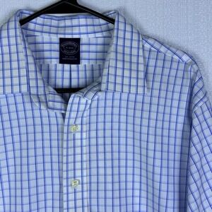 Brooks Brothers Men's Dress Shirt 17 3/4 Non Iron Long Sleeve Windowpane White